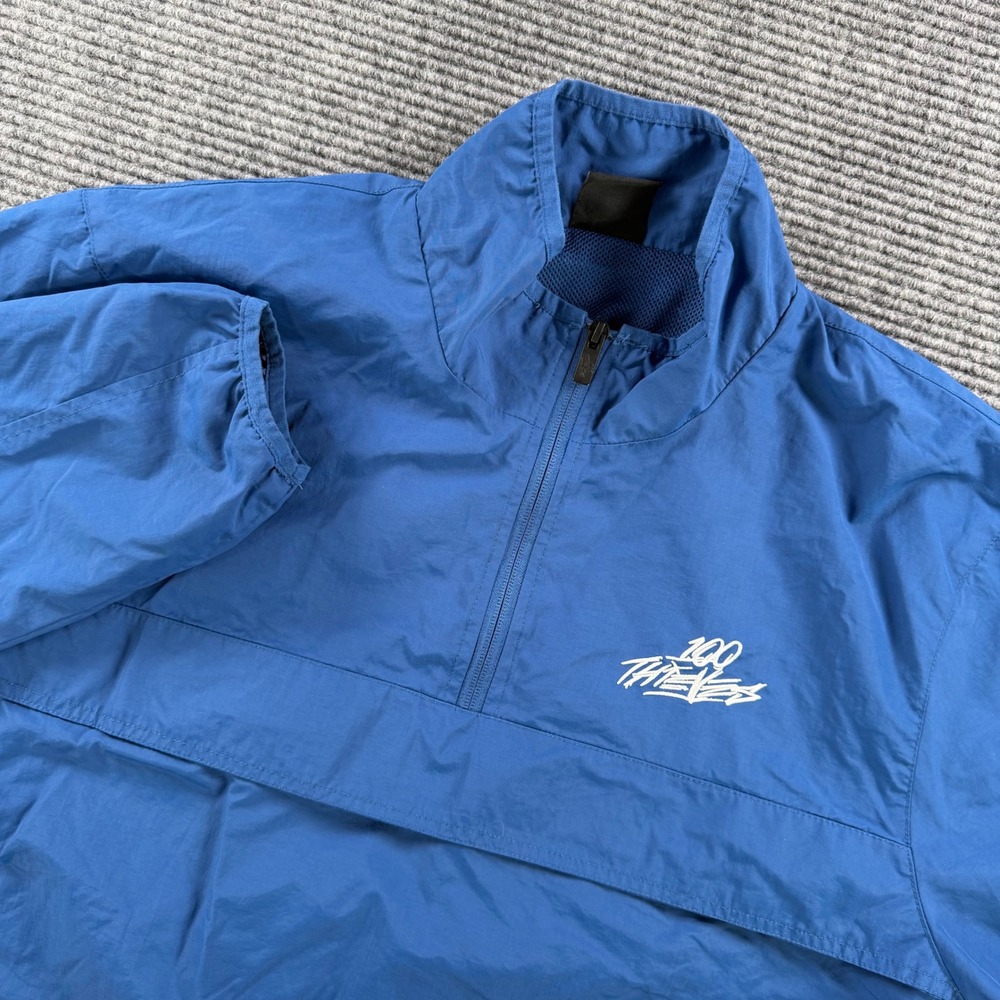 100 Thieves Blue Half Zip Windbreaker Jacket Men Large Golf Logo Anorak Pullover